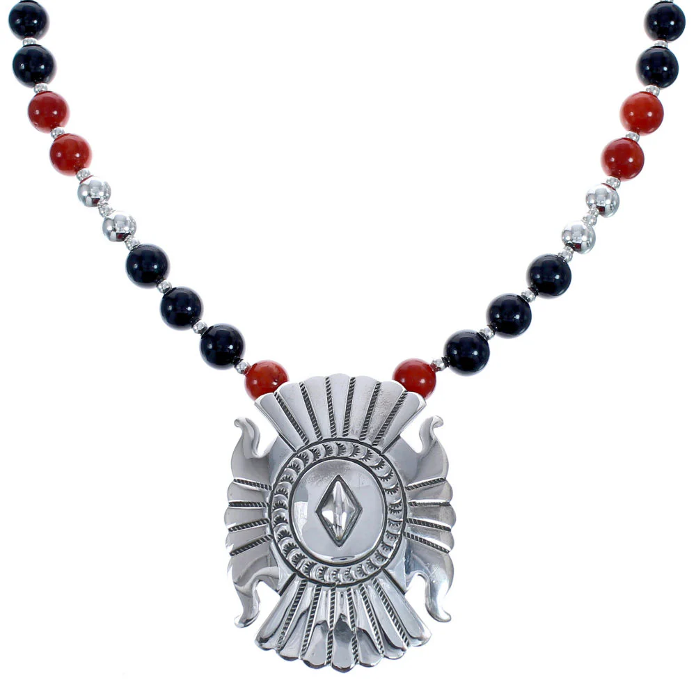 Navajo Coral And Onyx Sterling