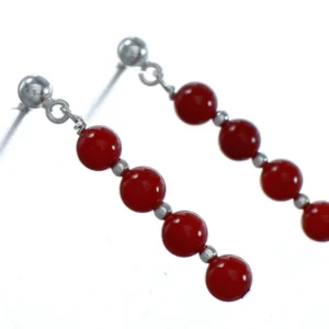 Navajo Coral Bead Post Dangle Sterling Silver Earrings