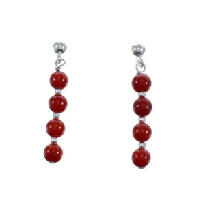 Navajo Coral Bead Post Dangle Sterling Silver Earrings