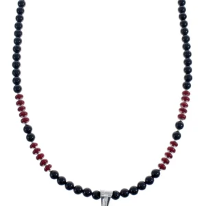 Navajo Coral Onyx Bead Pendant Sterling Silver Native American Necklace