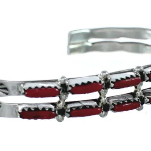 Navajo Coral Sterling Native American Silver Cuff Bracelet