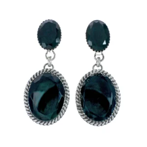 Navajo Emerald Sterling Silver Post Dangle Earrings