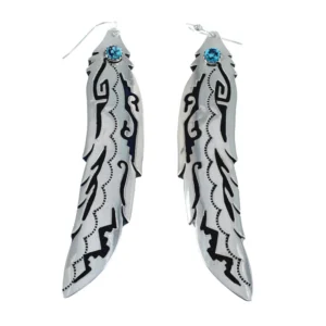 Navajo Feather Hook Dangle Sterling Silver And Turquoise Earrings