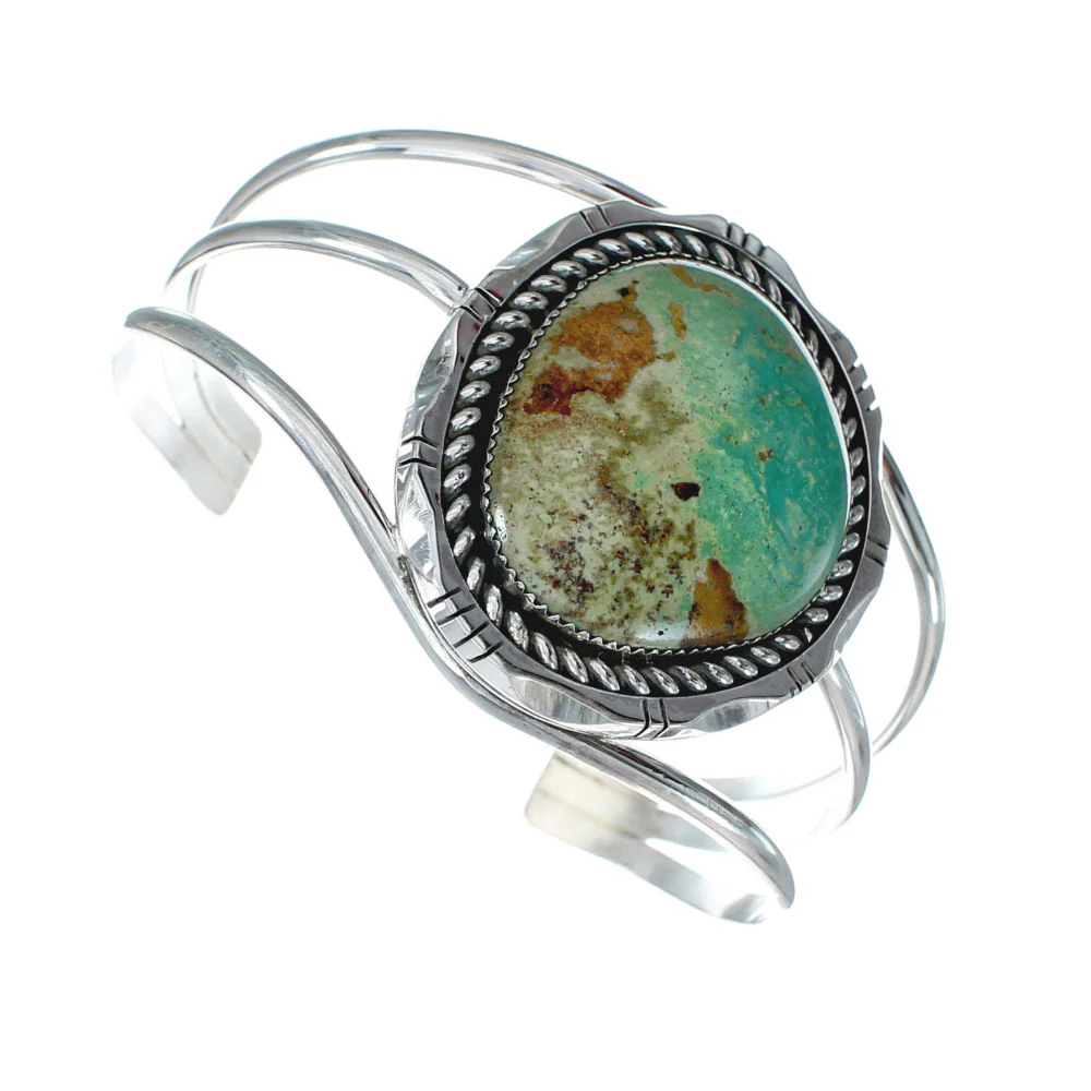 Navajo Genuine Kingman Turquoise Sterling Silver Cuff Bracelet - Image 2