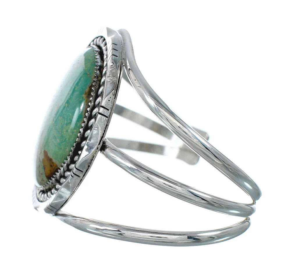 Navajo Genuine Kingman Turquoise Sterling Silver Cuff Bracelet - Image 3