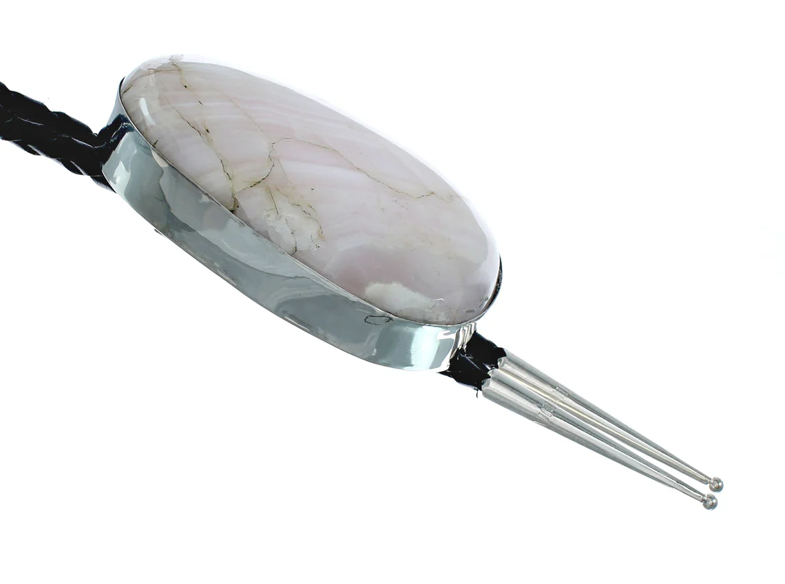 Navajo Quartz Bolo Tie Genuine Sterling Silver And Pink - Image 3