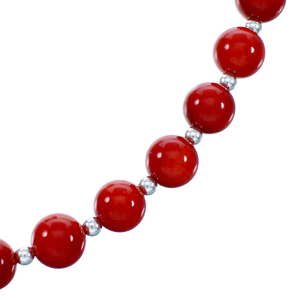 Navajo Howlite And Coral Sterling Silver Bead Necklace And Earrings - Image 3