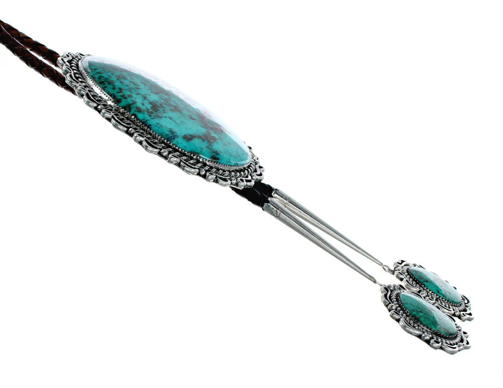 Navajo Huge Bolo Tie Turquoise Sterling Silver Native American - Image 3
