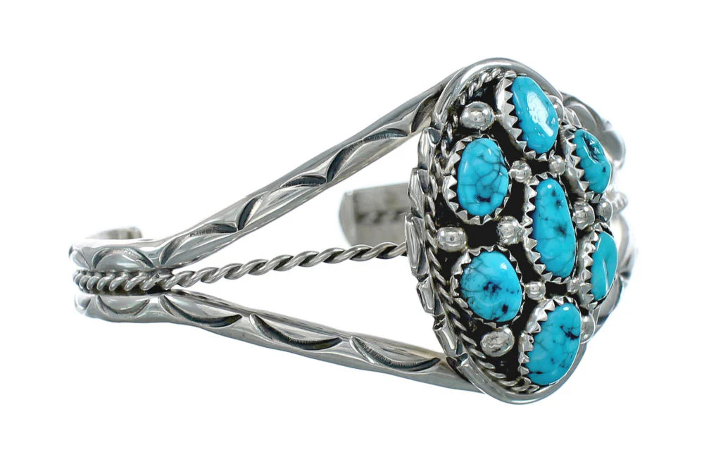 Navajo Indian Turquoise Sterling Silver Cuff Bracelet - Image 2