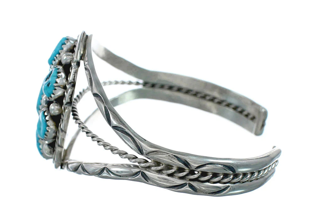 Navajo Indian Turquoise Sterling Silver Cuff Bracelet - Image 3