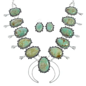 Navajo Kingman Naja Squash Blossom Turquoise Sterling Silver Necklace Set