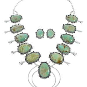 Navajo Kingman Naja Squash Blossom Turquoise Sterling Silver Necklace Set