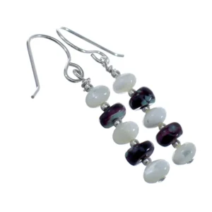Navajo Mother of Pearl Agate Bead Hook Dangle Sterling Silver Earrings