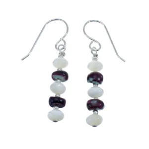 Navajo Mother of Pearl Agate Bead Hook Dangle Sterling Silver Earrings