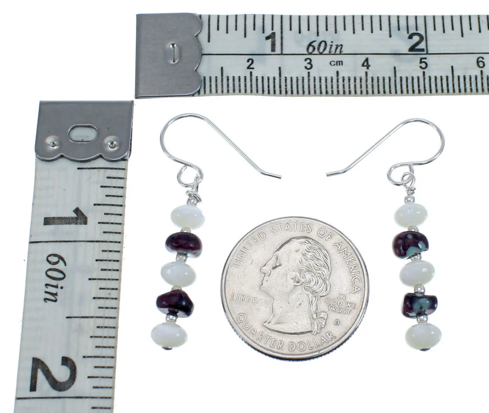 Navajo Mother of Pearl Agate Bead Hook Dangle Sterling Silver Earrings - Image 3