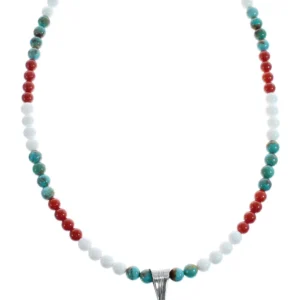 Navajo Multicolor Bead Pendant Sterling Silver Native American Necklace