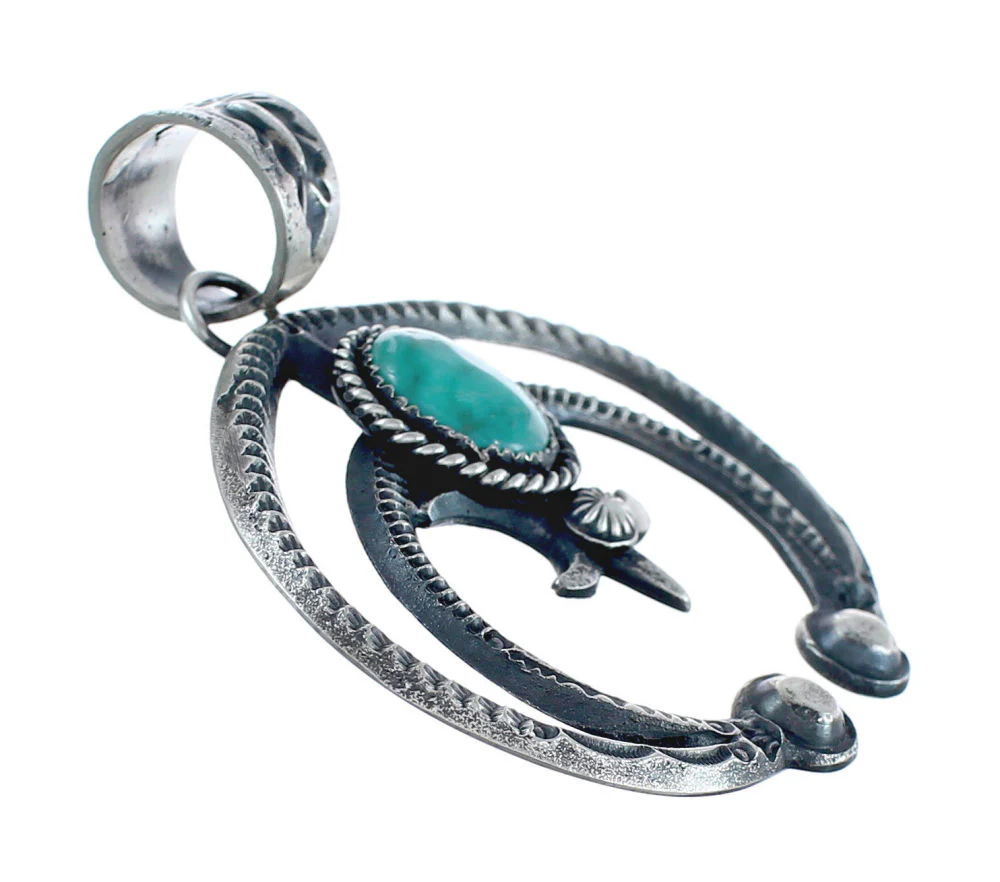 Navajo Naja Genuine Sterling Silver Turquoise Pendant - Image 2