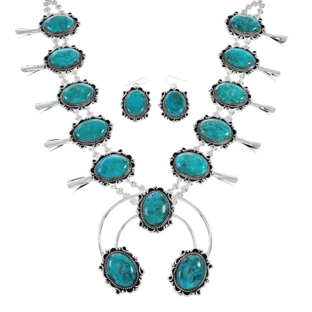 Buy Navajo Naja Squash Blossom Turquoise Sterling Silver Necklace - Image 2