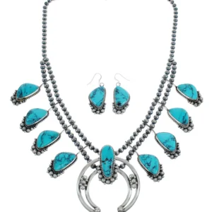 Navajo Naja Squash Blossom Turquoise Sterling Silver Necklace Set