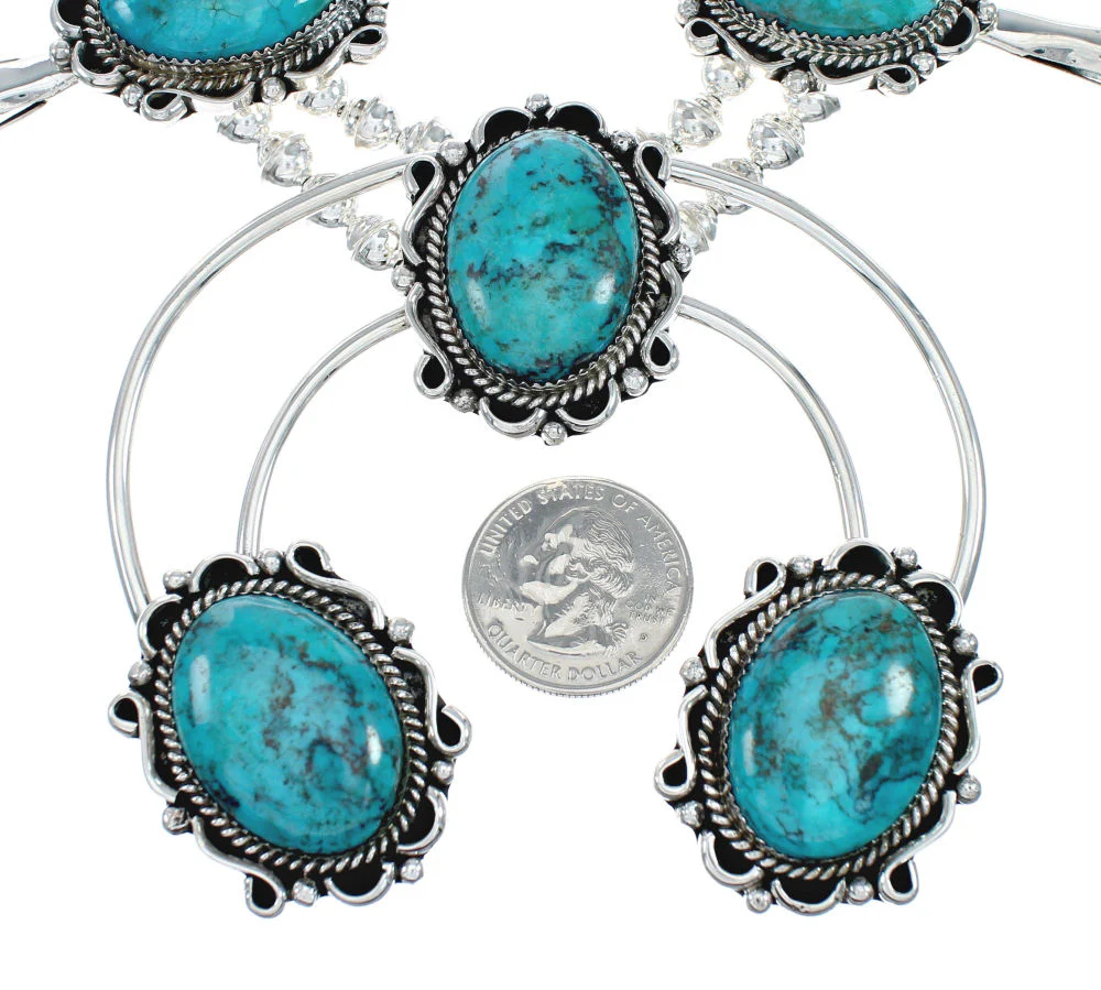 Buy Navajo Naja Squash Blossom Turquoise Sterling Silver Necklace - Image 3