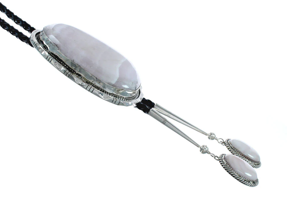 Navajo Quartz Bolo Tie Genuine Sterling Silver And Pink - Image 2