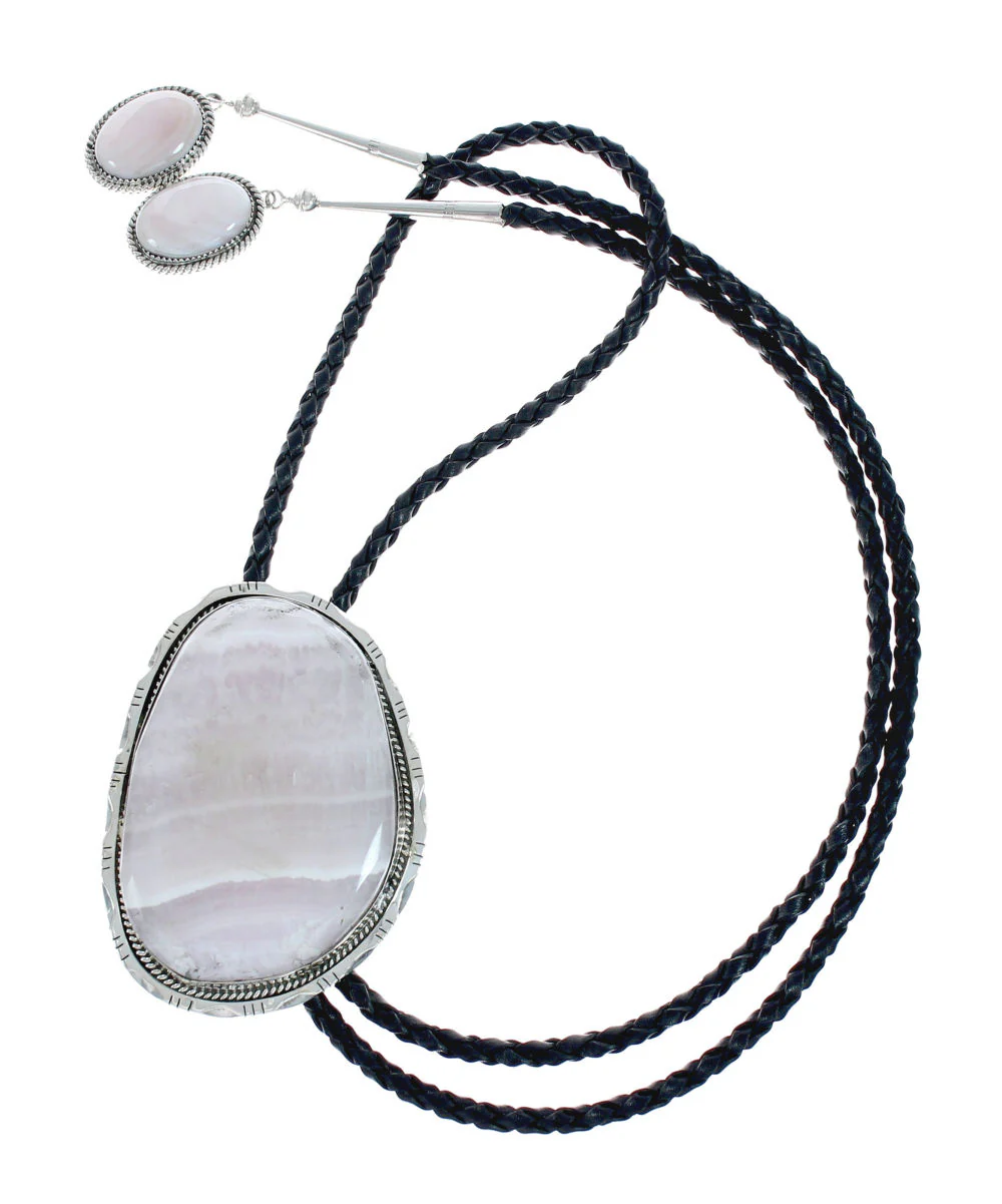 Navajo Quartz Bolo Tie Genuine Sterling Silver And Pink - Image 3