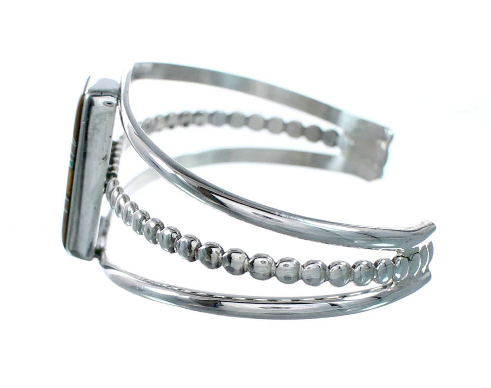 Navajo Sterling Silver And Multicolor Inlay Southwest Cuff Bracelet - Image 3