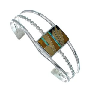 Navajo Sterling Silver And Multicolor Inlay Southwest Cuff Bracelet