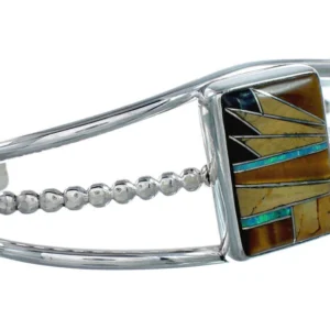 Navajo Sterling Silver And Multicolor Inlay Southwest Cuff Bracelet