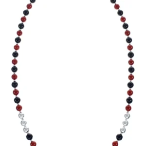 Navajo Sterling Silver Coral And Onyx Bead Necklace