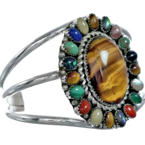 Navajo Sterling Silver Tiger Eye Treasure Cuff Bracelet