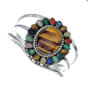 Navajo Sterling Silver Tiger Eye Treasure Cuff Bracelet