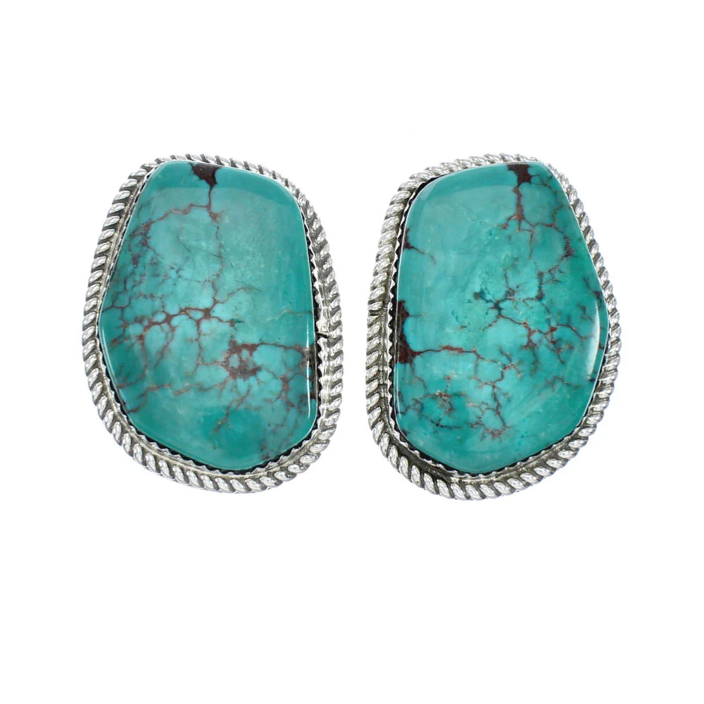 Navajo Sterling Silver Turquoise Post Earrings - Image 2