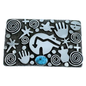 Navajo Turquoise Bear Dragnofly Sterling Silver Belt Buckle