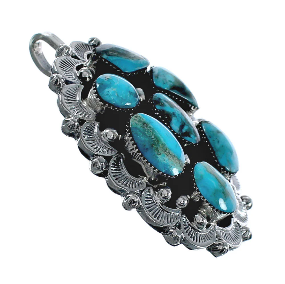 Navajo Turquoise Old Pawn Style Sterling Silver Native American Pendant - Image 2