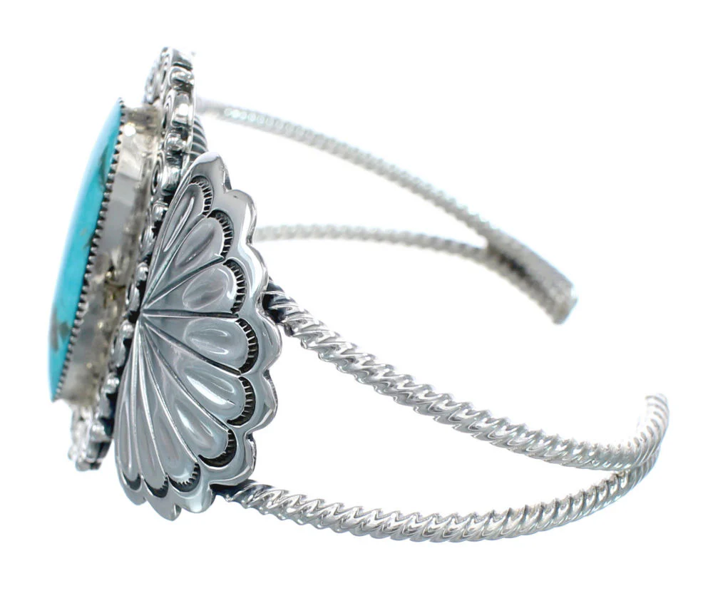 Navajo Turquoise Patterned Genuine Sterling Silver Cuff Bracelet - Image 3