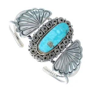 Navajo Turquoise Patterned Genuine Sterling Silver Cuff Bracelet