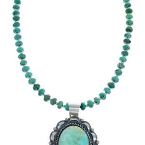 Navajo Turquoise Sterling Silver Bead Native American Necklace Set
