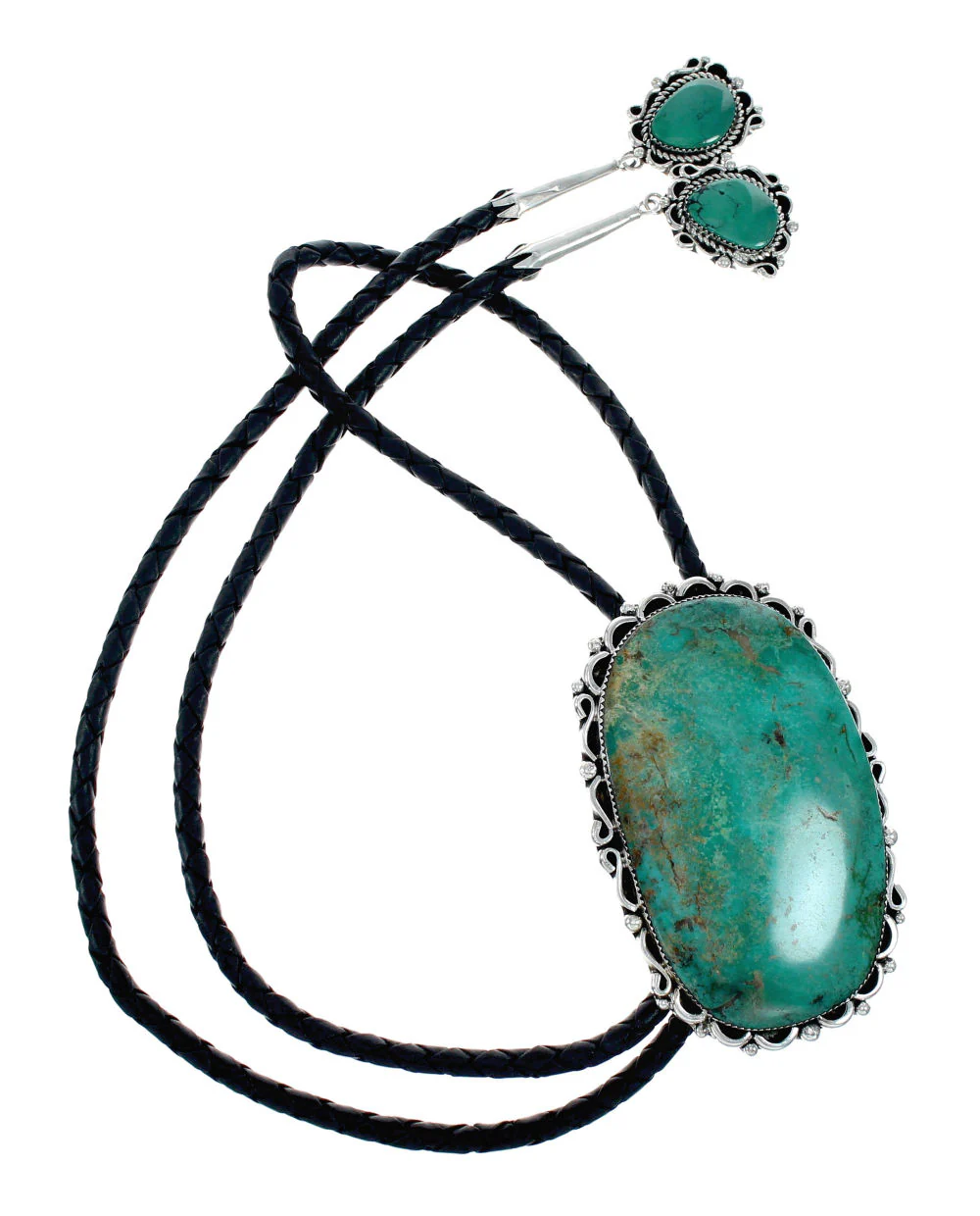 Navajo Turquoise Sterling Silver Native American Bolo Tie - Image 2