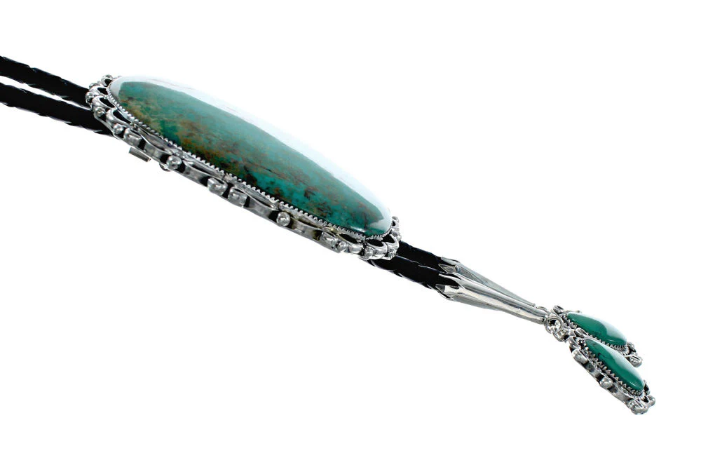 Navajo Turquoise Sterling Silver Native American Bolo Tie - Image 3