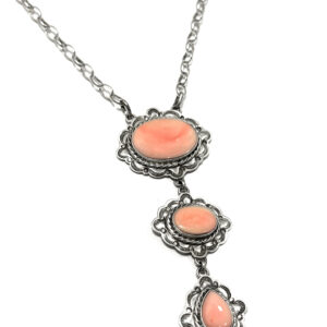 Elegant Navajo Pink Conch Necklace by LK – Handmade Sterling Silver Triple Drop