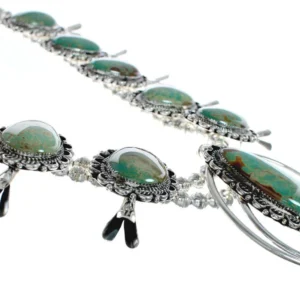 Navajo Kingman Turquoise Sterling Silver Naja Squash Blossom Necklace Set