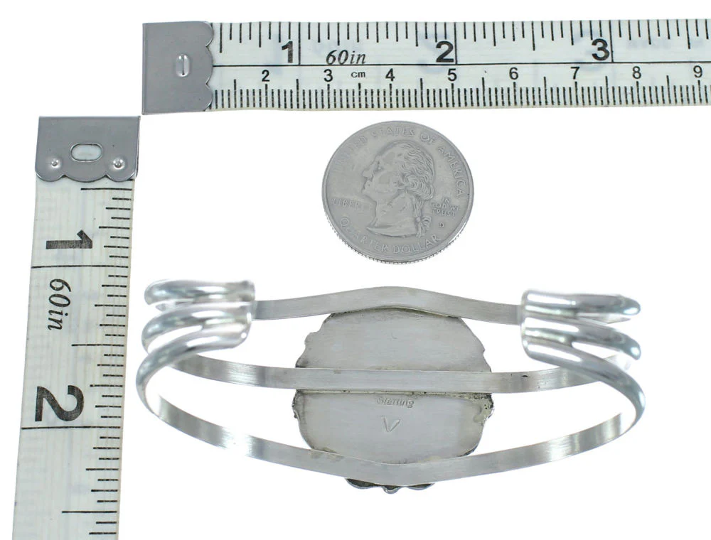 Navajo Turquoise Coral Sterling Silver Native American Cuff Bracelet - Image 5