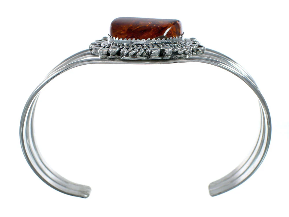 Native American Navajo Amber Sterling Silver Cuff Bracelet - Image 4