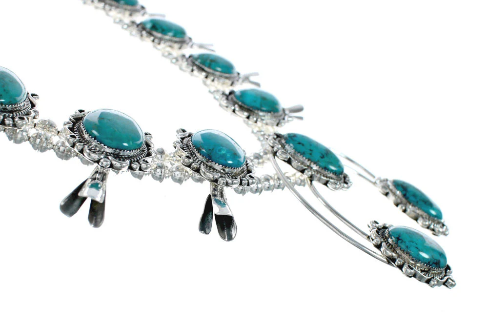 Buy Navajo Naja Squash Blossom Turquoise Sterling Silver Necklace - Image 4