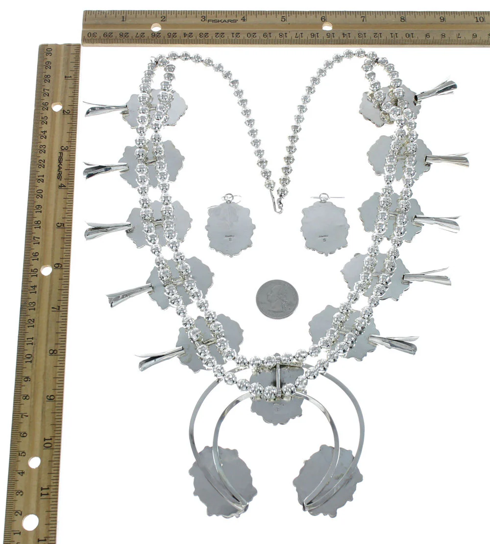 Buy Navajo Naja Squash Blossom Turquoise Sterling Silver Necklace - Image 6