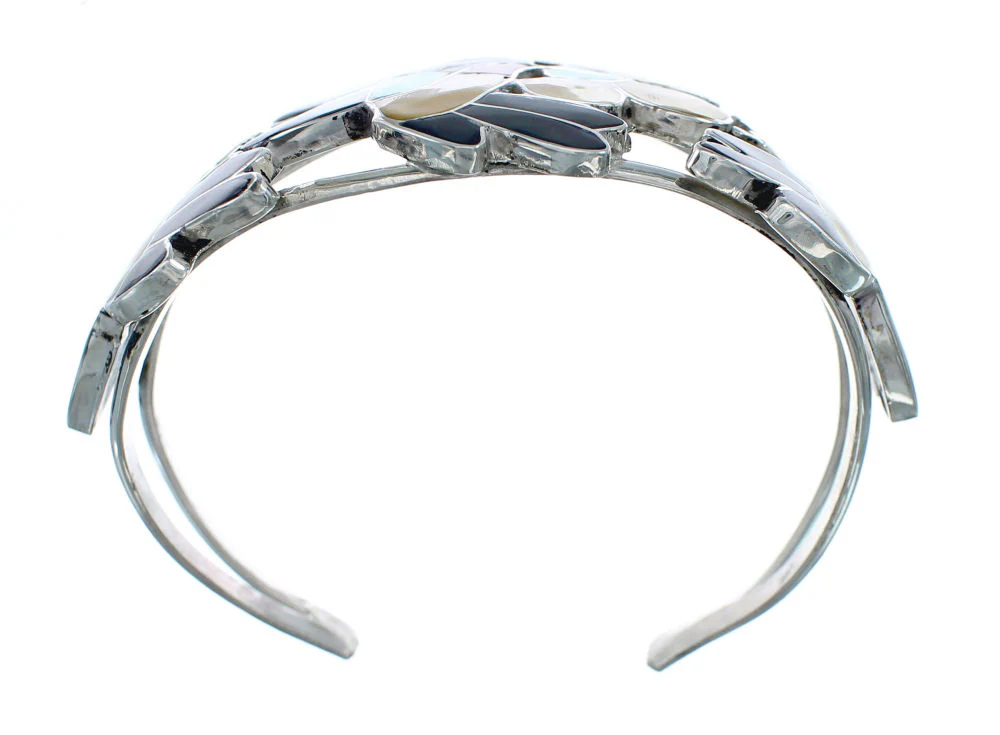 Zuni Hummingbird And Flower Multicolor Silver Bracelet - Image 4