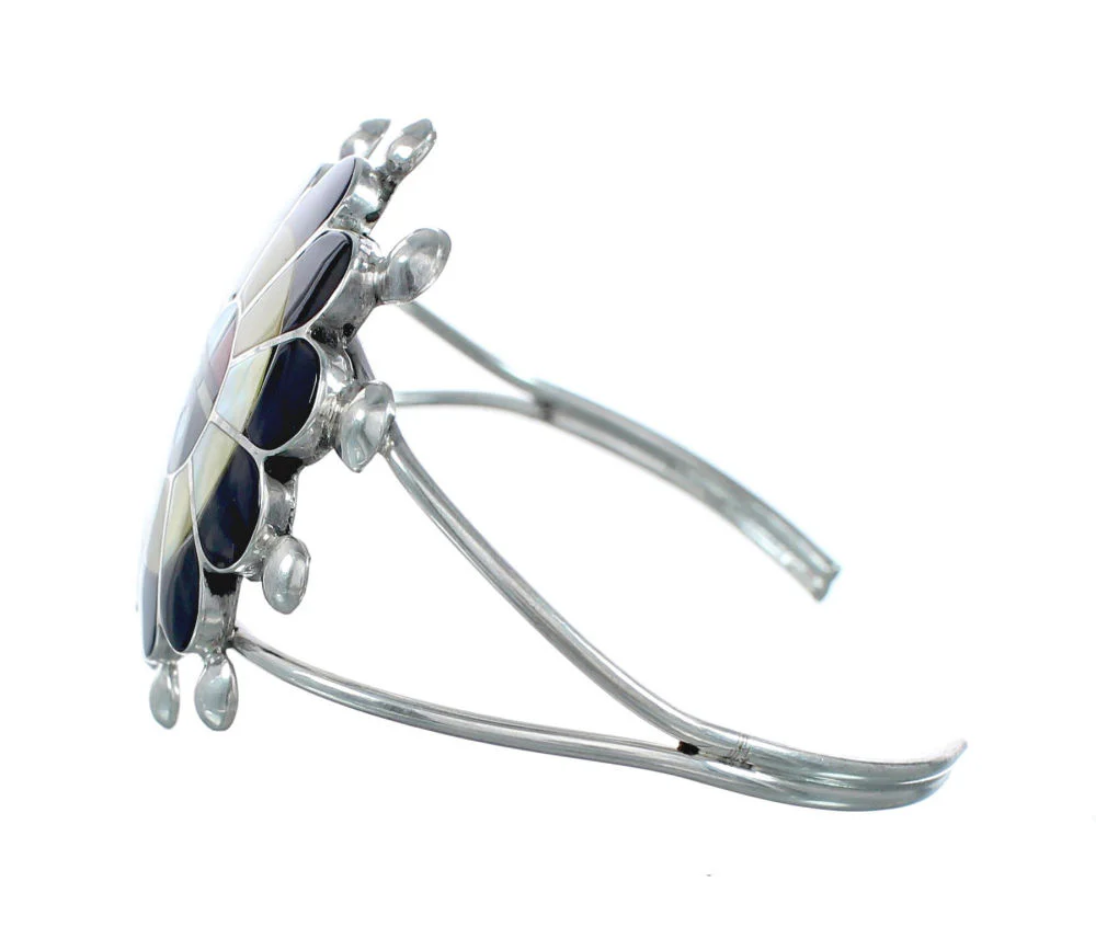 Zuni Multicolor Sunface Authentic Sterling Silver Cuff Bracelet - Image 3