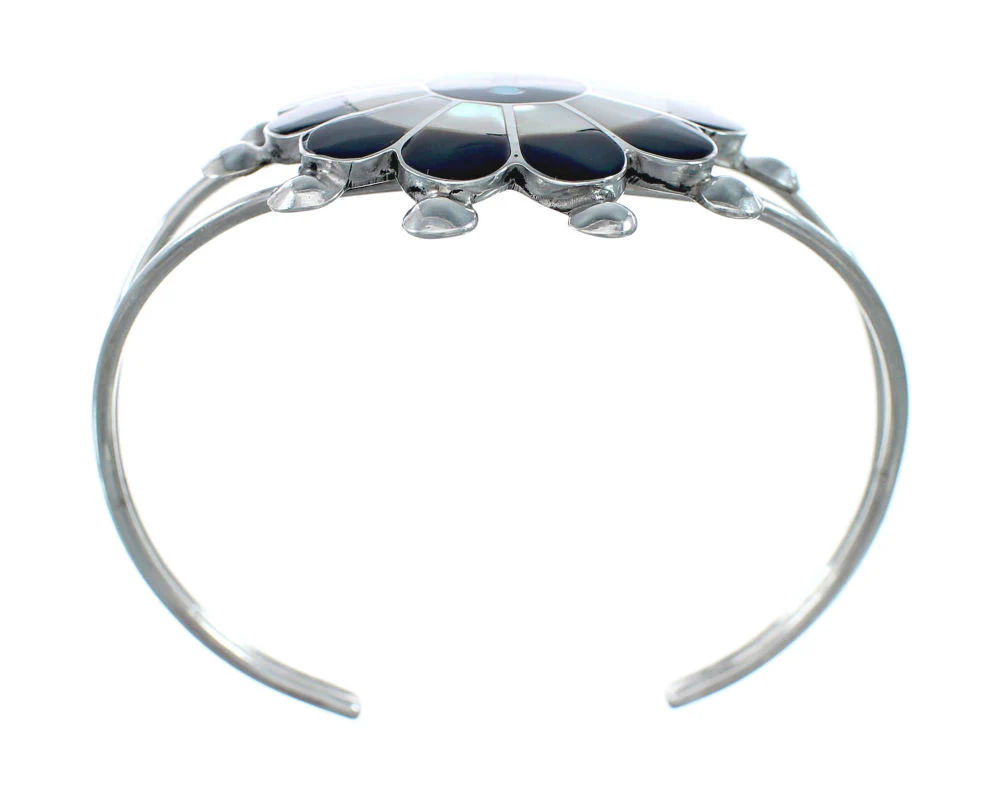 Zuni Multicolor Sunface Authentic Sterling Silver Cuff Bracelet - Image 4