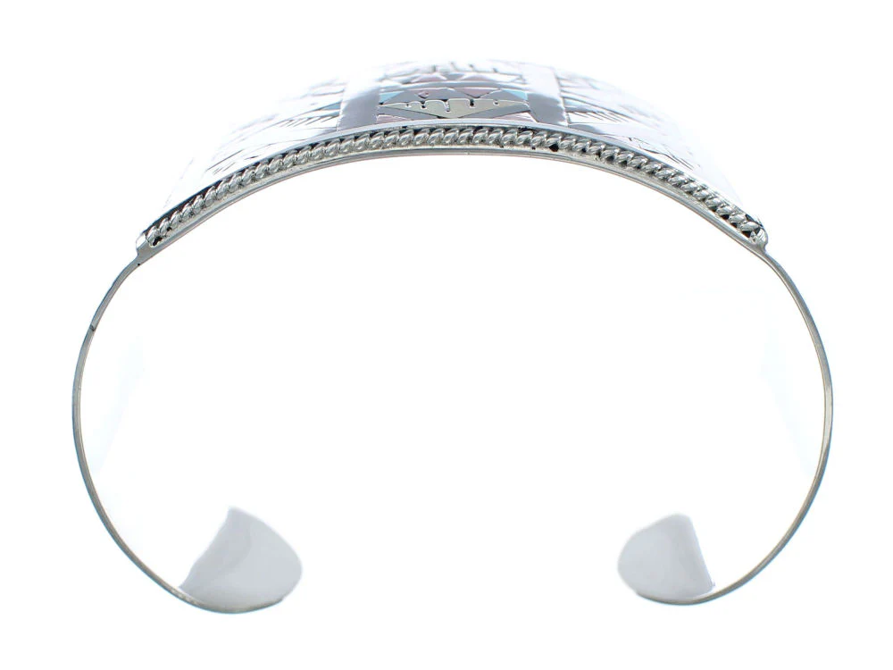 Multicolor Inlay Sterling Zuni Silver Cuff Bracelet - Image 4